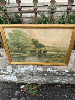Landscape. Cows of the watering hole believed to be by William Carlton 
(possible print 400-500) 