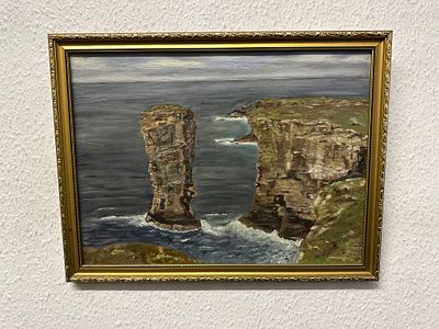 Yesnaby Castle, Orkney. Oil/acrylic 'Yesnaby Castle, Orkney', unsigned 20th century
