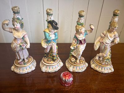 Four 19th C Meissen Porcelain Figures. Standing almost 11" tall these figures are reminiscent of 