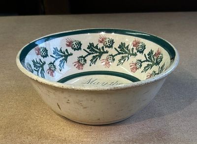 Spongeware Motto Bowl . Antique and vintage spongeware motto bowls often feature Scottish 