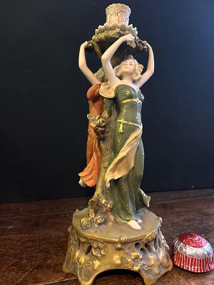 1910 Art Nouveau Candlestick by Ernst Wahliss . A ceramic figural candlestick in good condition 