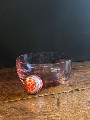 Vintage pink glass bowl, potentially art glass . Inscribed with J S Cormack in a gothic font. 