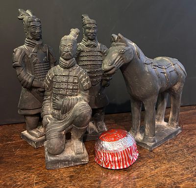 Four Vintage Chinese Terracotta Warriors Figures. Replicas of the Qin Dynasty soldiers 