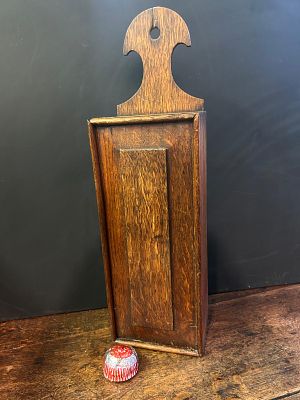 Antique 18th-century Georgian oak candle box. Fork handles anyone? 
Likely English, which was 