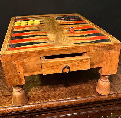 Vintage Moroccan Handcrafted Backgammon Table. Measures 16" wide, 9" tall, 20" depth