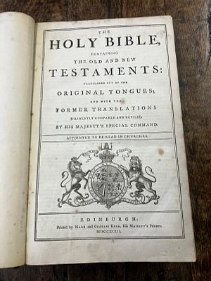 1793 King James Bible (Edinburgh). Published by Mark and Charles Kerr, who were "His Majesty's 