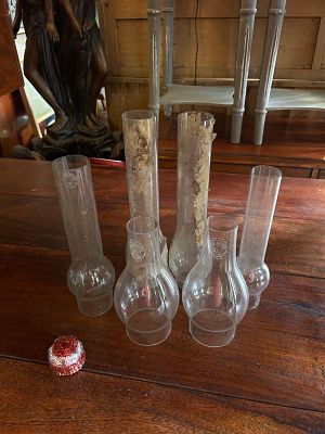 Last lot of antique glass oil lamp chimneys. Also known as lamp globes or hurricanes, which were 