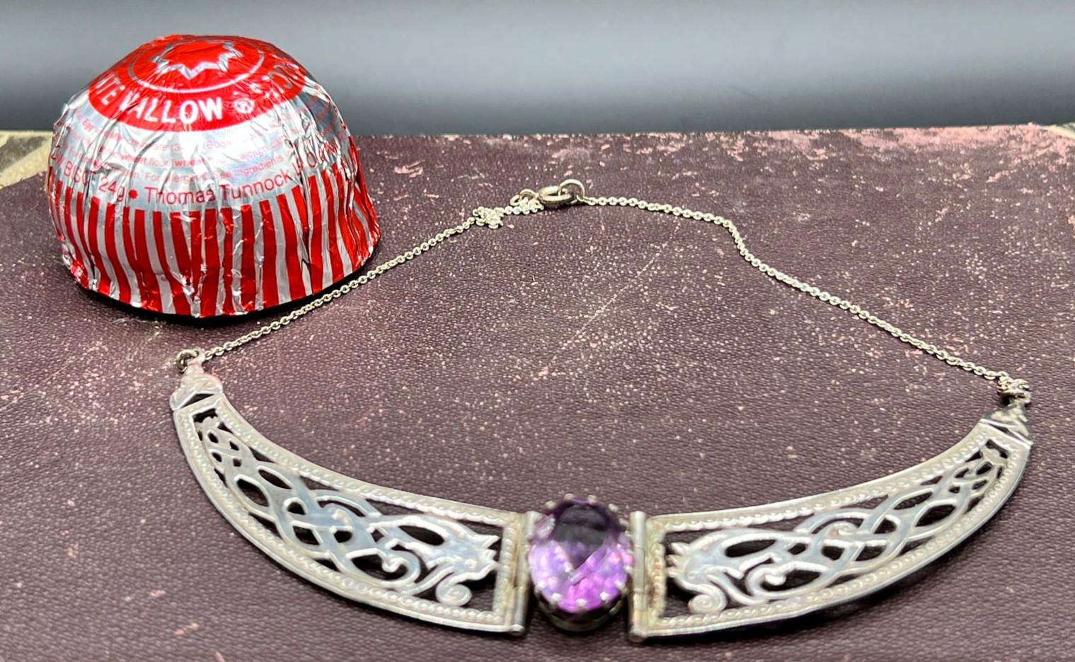 Celtic Art Industries Sterling Silver and Amethyst Cridhe Bib Necklace
