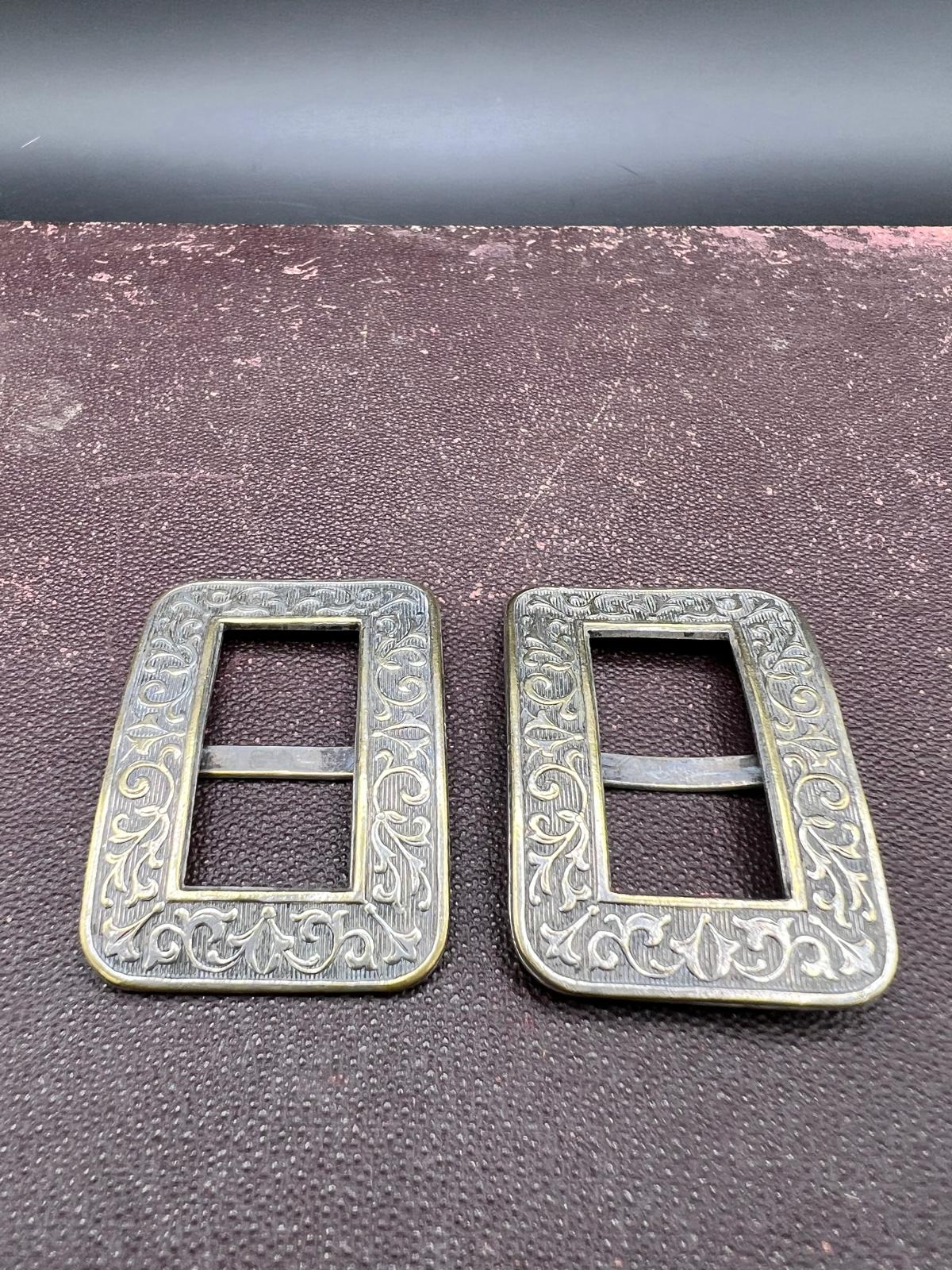 A Pair of Scottish Antique Silver Plated Foliate Belt Buckles