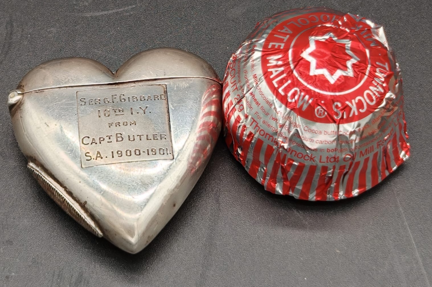 Boer War Sterling Silver Heart-Shaped Vesta Case by Jenkins and Fallows, 1901