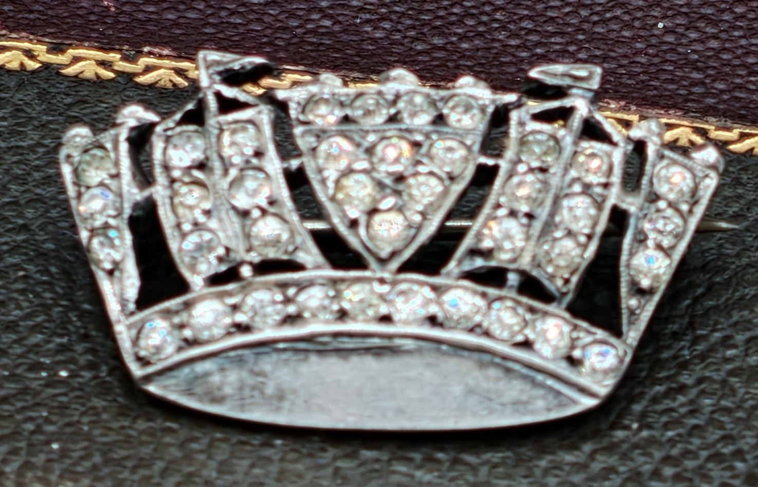 Coro Sterling Silver and Rhinestone Naval Crown Sweetheart Brooch