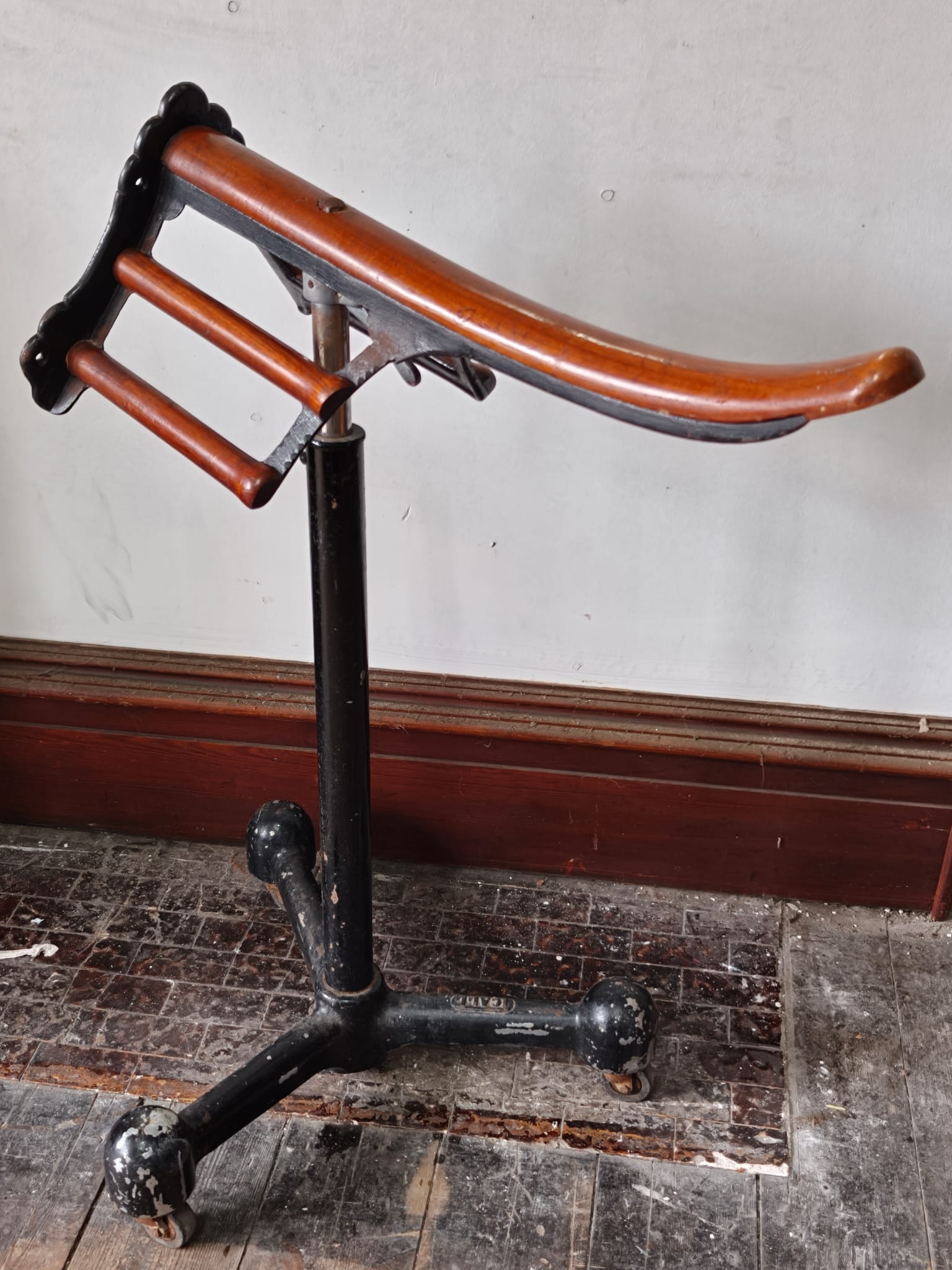 Antique Adjustable Cast Iron and Wood Saddle Stand