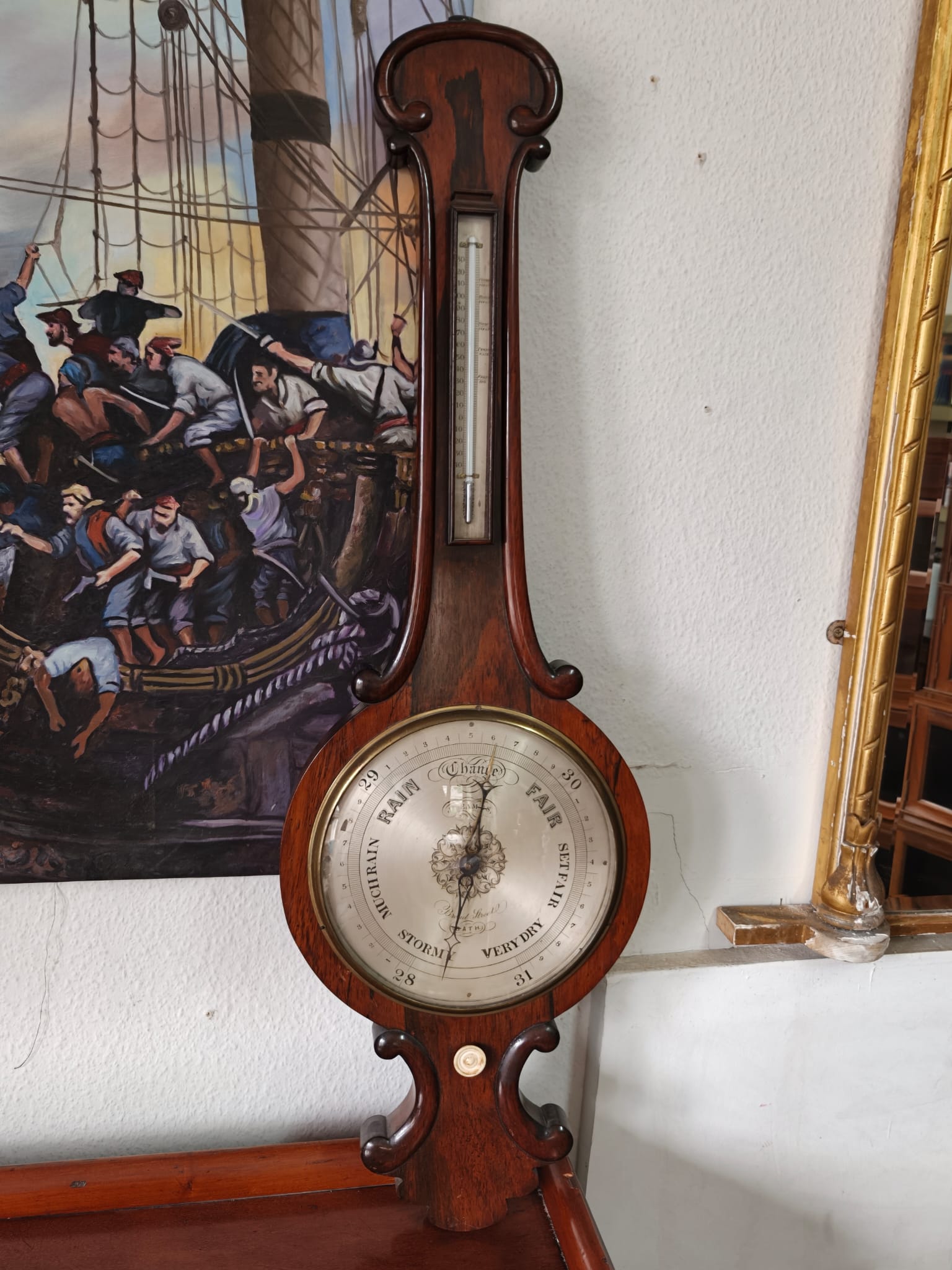 Early 19th Century Mahogany Banjo Barometer by J. Eames of Bath