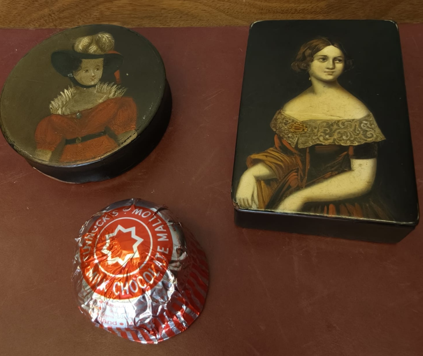 Two Papier-mache Boxes with Hand Painted Portrait Miniatures