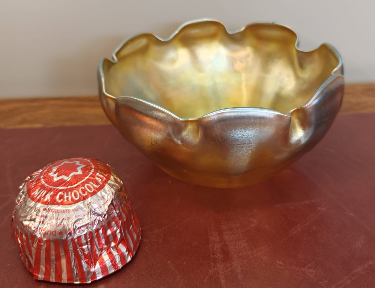 Tiffany Studios Gold Favrile Iridescent Glass Ruffled Salt Cellar