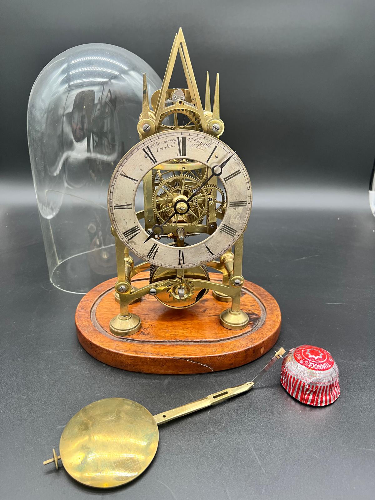 Victorian English Brass Fusee Skeleton Clock by A. Cox Savory London