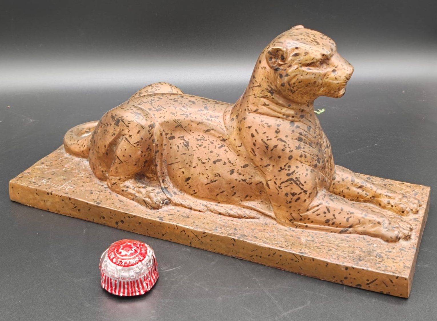 C. Knight Art Deco Style Cast Bronze Reclining Leopard Sculpture