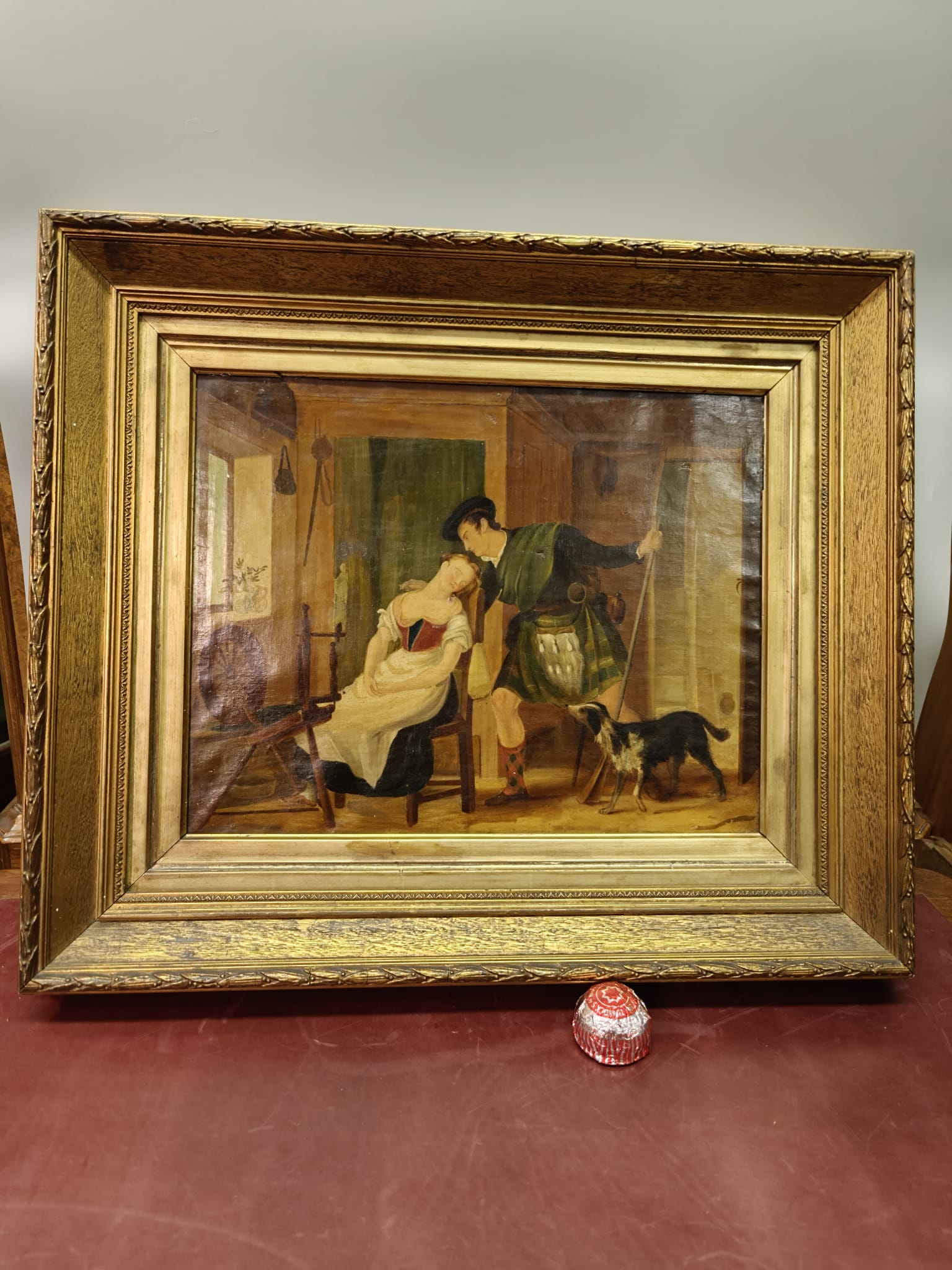 British School, 19th Century, Highland Interior with Sleeping Spinner