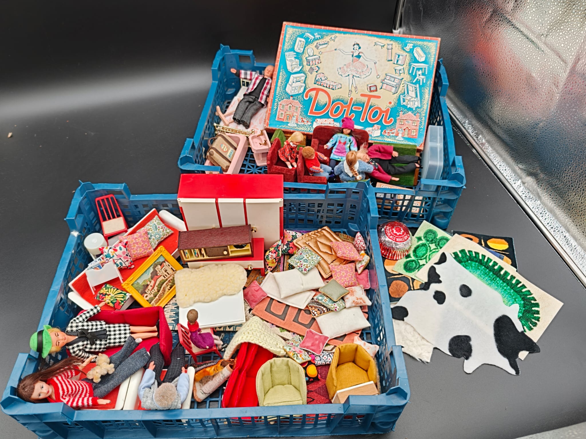 A Collection of Dol-Toi and Other Vintage Dollhouse Dolls Furniture and Accessories