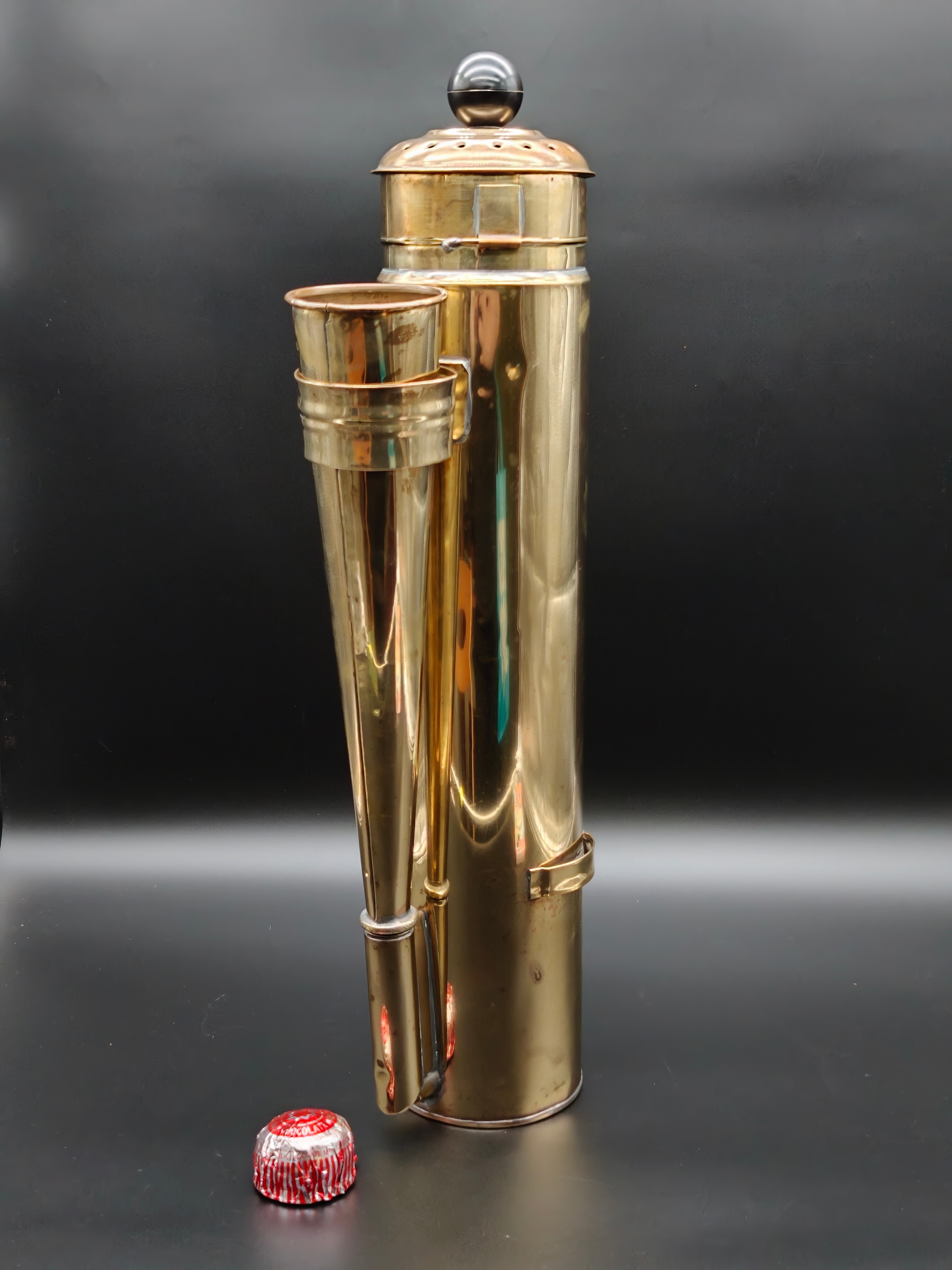 A Brass Nautical Manual Pump Foghorn with Nested Cups