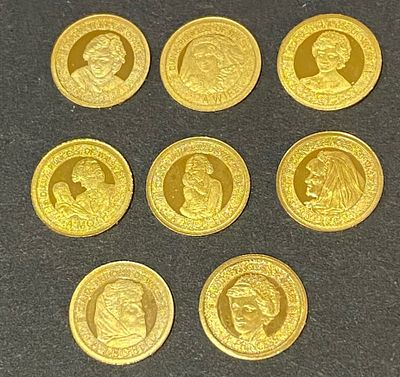 Princess Diana solid gold coins (8) 4g. in individual plastic cases