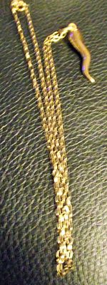 A Cornicello Pendant Necklace in 9ct yellow gold . This necklace features a 9ct gold fine link 