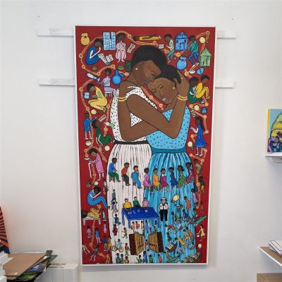 Weep Not My Child - Acrylic on Canvas painting exhibited at the Louvre Paris, 103x180cm, Signed. 