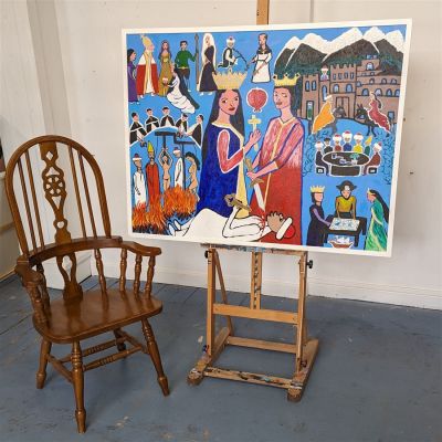 Isabella I and the Spanish inquisition - Orginal naive stlyle paint acrylic on canvas. Descripti 