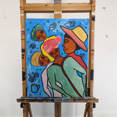 4 sisters - Original artwork in acrylic on canvas signed by Chinwe Russell. Description : This 