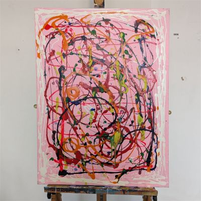 Pink action abstract - Original artwork in acrylic on canvas signed. Description : This 