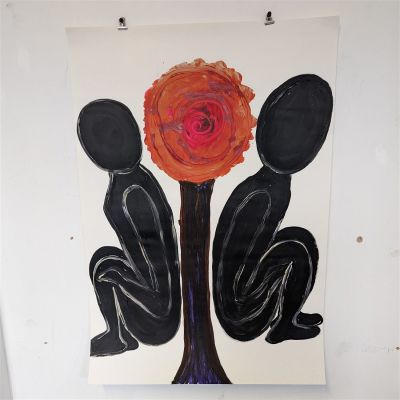 In honour of Pete V - Original artwork Painting in acrylic on paper signed by Chinwe Russell. De 
