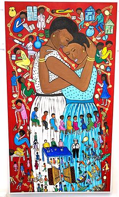 Weep Not My Child - Acrylic on Canvas painting exhibited at the Louvre Paris, 103x180cm, Signed. 