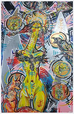 Angel III By Cibo Acrylic, UV paints 2019. Birmingham, UK 150 x 100 This large-scale painting 