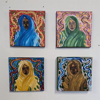 4 Small Woodaabe women - Original artwork Painting in acrylic on canvas signed. Description : 