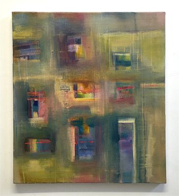 Windows By zarina keyani Acrylic and Gesso on Canvas 2018. BIRMINGHAM, UK 55x60.5x2.5cm This 