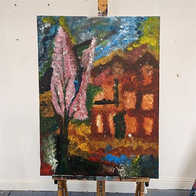 Cherry Tree from my window I - Original artwork Painting in acrylic on canvas signed. Descriptio 