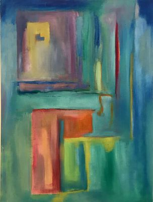 The Inner Apartments By zarina keyani Oil on Canvas 2023. BIRMINGHAM, UK 59x80x2.5cm I was 