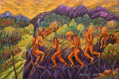 GATHERERS by ANTONY P D Oil on Canvas 2022Artwork Signed. This painting is Second sequence, the 