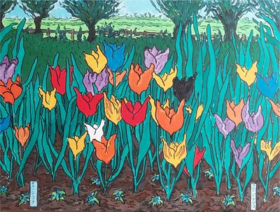 tulips By colin ross jack Created in 2025 acrylic on canvas Artwork Signed. SHIPS FROM THE 