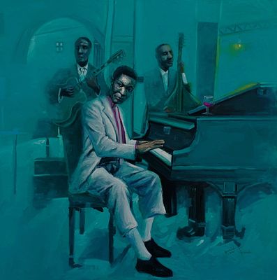 Band By Damilola Ajegbomogun Created in 2024 Oil on canvas Artwork Signed. SHIPS FROM THE 