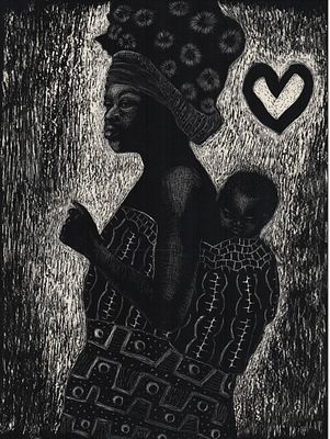 Motherhood Akoma By Sharon Foster Created in 2017 Scraperboard Etching Artwork Signed. SHIPS 