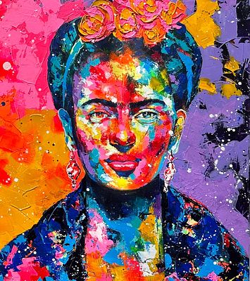 Frida Kahlo By Chaya De Silva Created in 2024 Acrylic and Mixed Media Artwork Signed. SHIPS 