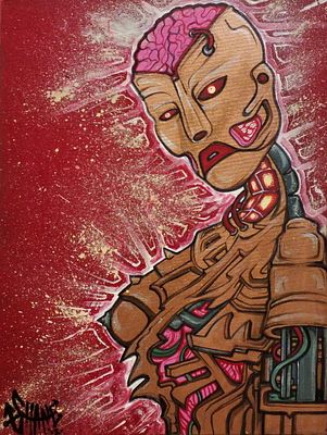 She Lives By Shane Owen Created in 2012 Acrylic and Matt metallic paint on canvas Artwork Signed. 
