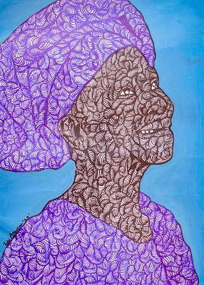 MAMA S EMBRACE By TOBI AMUSAN Created in 2025 ACRYLIC & INK ON PAPER Artwork Signed. SHIPS 