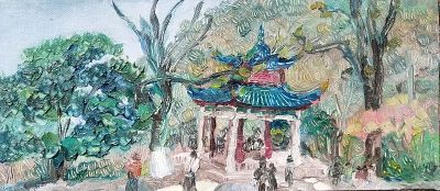 Aiwan Pavilion Sketching By Zhang Zhiqiang Created in 2023-5 160 Artwork Signed. SHIPS FROM THE 