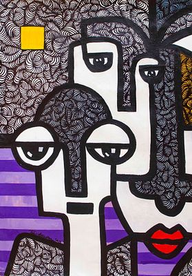 SIBLINGS 2 By TOBI AMUSAN Created in 2025 ACRYLIC & INK ON CANVAS Artwork Signed. SHIPS FROM 
