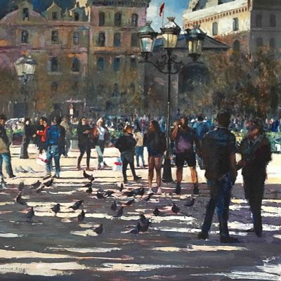 Place Jean Paul II, Paris By Hilary Burnett Cooper Acrylic 2018. SHIPS FROM WETHERBY, UK A large 