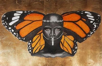 Temi OG Divine Charcoal Pencil, oil pastel and gold leaf on paper 2022 Lagos, Nigeria. SHIPS 