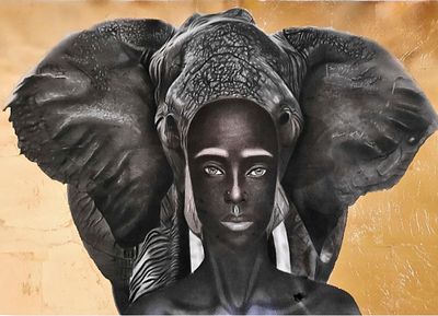 Temi OG Take the lead Charcoal Pencil and gold leaf on paper 2022 Lagos, Nigeria. SHIPS FROM 