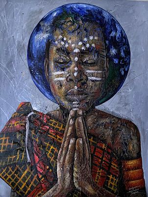 Godguide-me Cornelius The blue child Acrylic on canvas 2025 Benin, Nigeria. SHIPS FROM Benin 